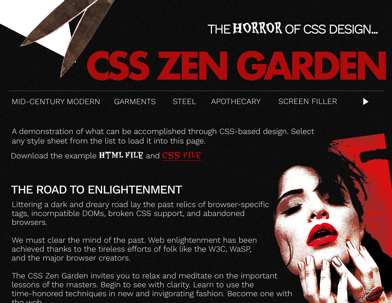 CSS Zen Garden horror-themed design concept