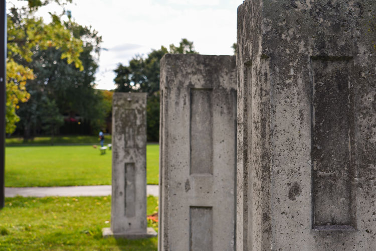 Close up of Waite Family Farm stone remnants at Glen Eden Park