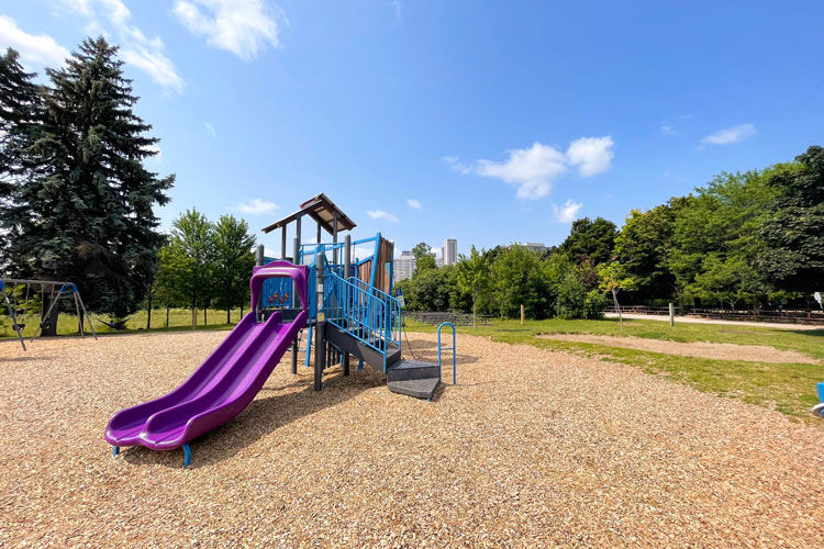 Playground with purple slide at Mississauga Valley Park