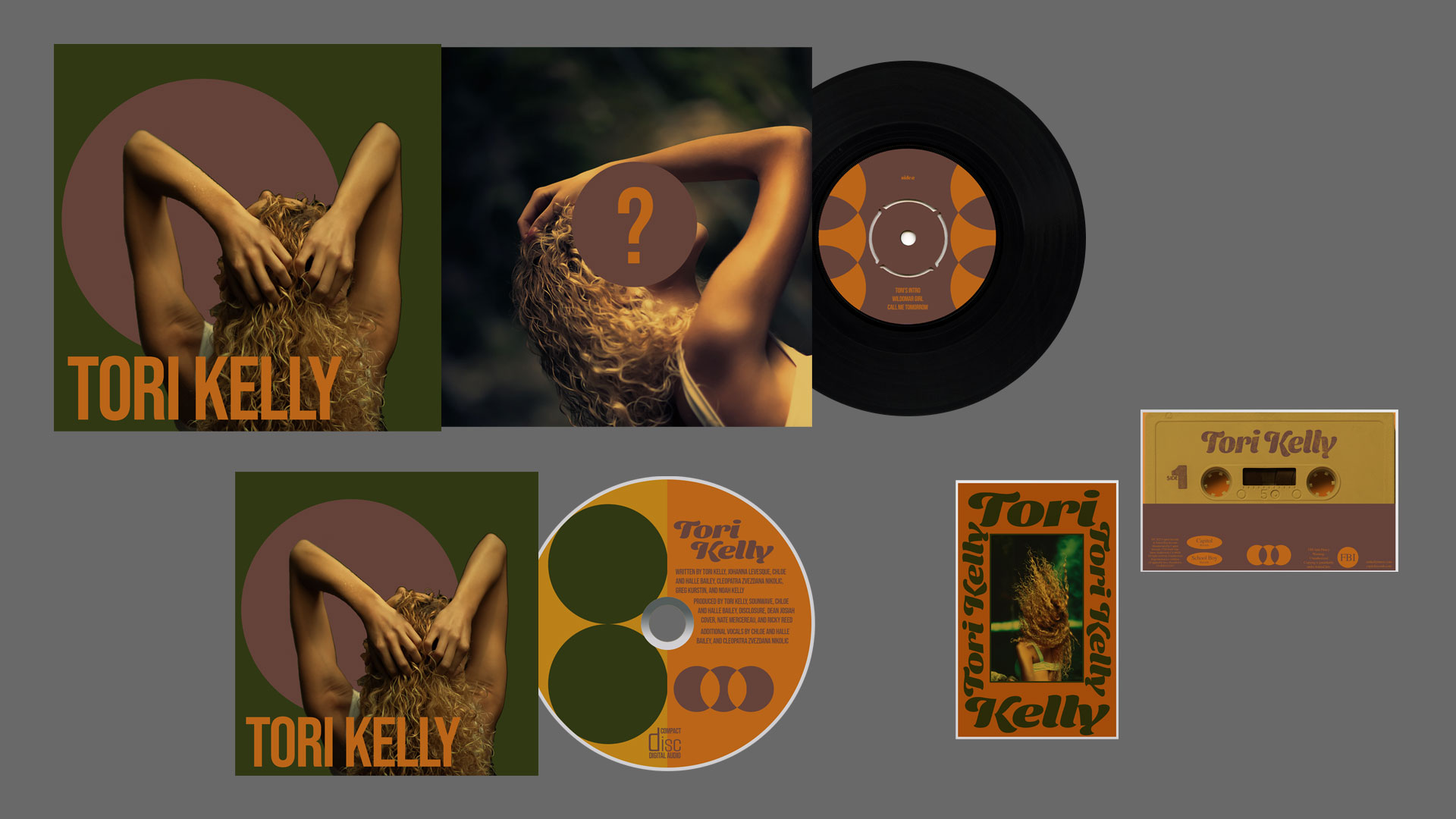concept for front of vinyl CD and cassette for a rebrand of artist Tori Kelly